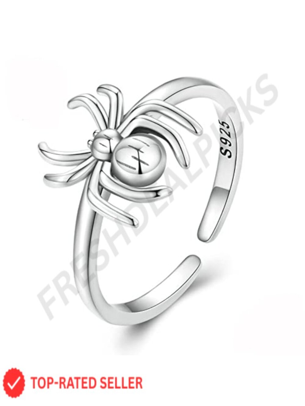 S925 Sterling Silver Spider Ring Adjustable Open Stacking Punk Jewelry Gift